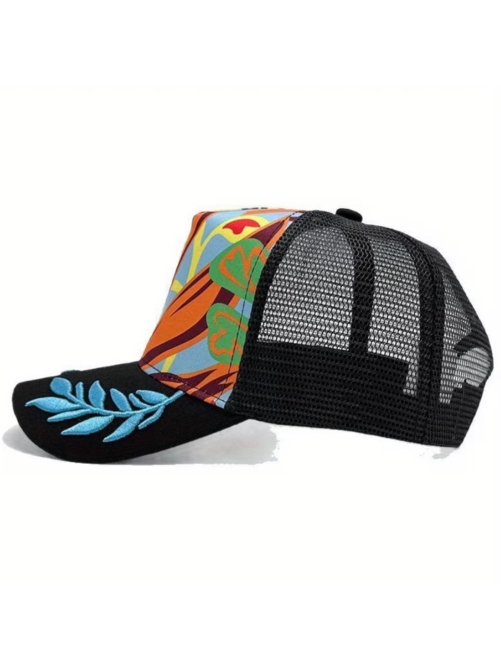 Colorful Mesh Trucker Hat Embroidered Front Black, Orange, Blue Adjustable NWT - Picture 2 of 4
